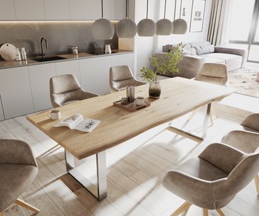 DELIFE Eettafel Edge 260x100x2,5-3 eiken natuur roestvrijstaal smal Live-Edge