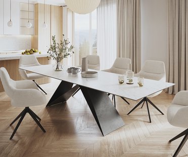 DELIFE Eettafel Edge 300x100cm Laminam® keramiek wit V-middenpoot zwart