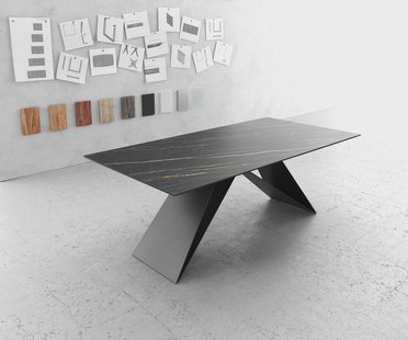 DELIFE Eettafel Edge 200x100cm Laminam® keramiek bruin V-middenpoot zwart