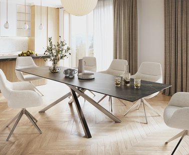 DELIFE Eettafel Edge 300x100cm Laminam® keramiek bruin middenpoot kruis zilver