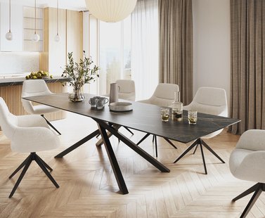 DELIFE Eettafel Edge 300x100cm Laminam® keramiek bruin middenpoot kruis zwart