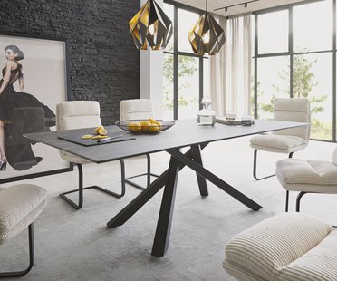 DELIFE Eettafel Edge 200x100cm Laminam® keramiek bruin middenpoot kruis zwart