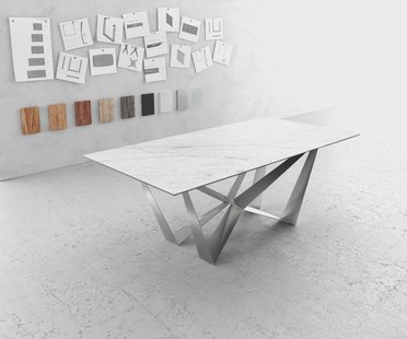 DELIFE Eettafel Edge 200x100cm Laminam® keramiek wit middenpoot vlak staal zilver