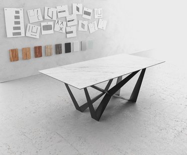 DELIFE Eettafel Edge 200x100cm Laminam® keramiek wit middenpoot vlak staal zwart