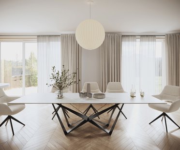 DELIFE Eettafel Edge 300x100cm Laminam® keramiek wit middenpoot vlak staal zwart