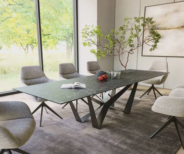 DELIFE Eettafel Edge 300x100cm Laminam® keramiek grijs middenpoot vlak staal zwart