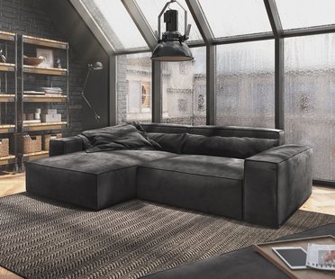 DELIFE Hoekbank Sirpio XL 270x170 cm microvezel zwart recamiere variabele met kruk