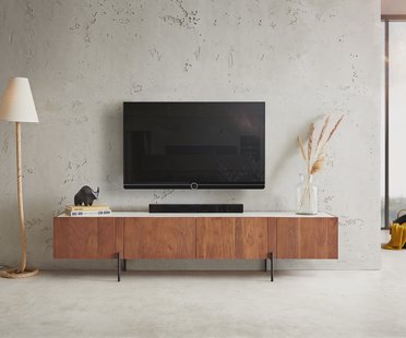 DELIFE TV-meubel Secara 200 cm acacia bruin 4 deuren marmeren poten zwart