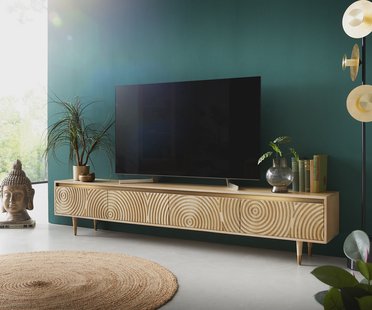 DELIFE Tv-meubel Budaya 220 cm Mango natuur 4 deurs rond frame