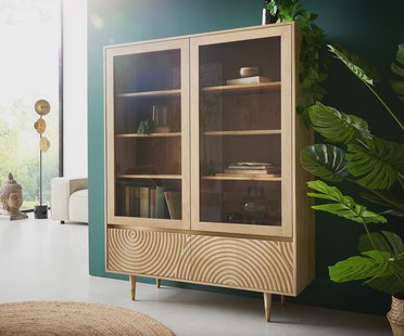 DELIFE Vitrinekast Budaya 115x135 cm mango natuur 4 deuren poot rond