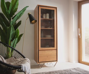 DELIFE Vitrinekast Stonegrace 60x175 acacia natuur 1 deur 2 laden steen fineer V-poot