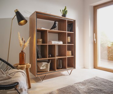 DELIFE Boekenkast  Stonegrace 120x150 acacia natuur 12 vakken steen fineer V-poot