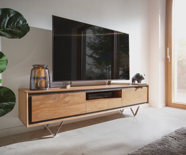 DELIFE Tv-meubel Stonegrace 175 cm acacia natuur 2 deuren 1 legplank 1 lade steenfineer V-poot