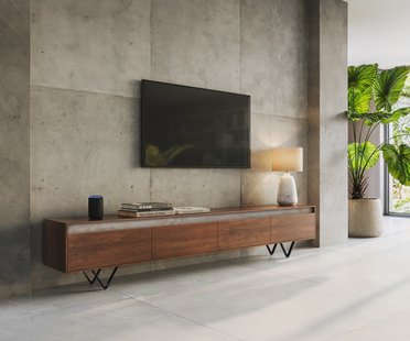 DELIFE Tv-meubel Stonegrace 240 cm acacia bruin Leisteen 4 deuren V-poot zwart