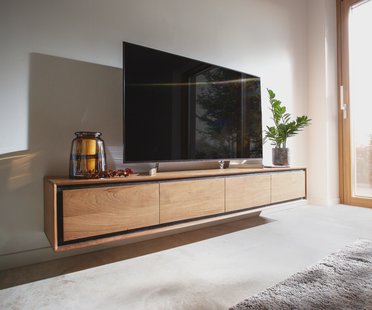 DELIFE Tv-meubel Stonegrace 200 cm acacia natuur 4 deuren steen fineer zwevend