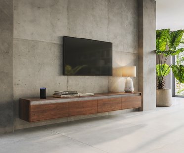 DELIFE Tv-meubel Stonegrace 240 cm acacia bruin Leisteen 4 deuren zwevend