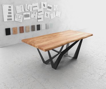 DELIFE Eettafel Edge 200x100 XL acacia natuur Spider vlakstaal zwart Live-Edge