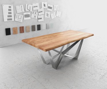 DELIFE Eettafel Edge 200x100 XL acacia natuur Spider vlakstaal edelstaal Live-Edge