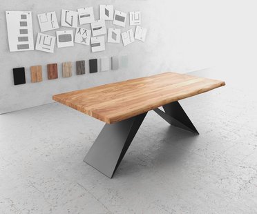 DELIFE Eettafel Edge 200x100 XL acacia natuur V-frame vlakstaal zwart Live-Edge