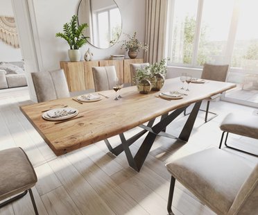 DELIFE Eettafel Edge 260x100 acacia natuur Spider vlakstaal zwart Live-Edge