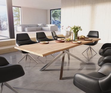 DELIFE Eettafel Edge 260x100 acacia natuur Kreuzframe rechthoek edelstaal Live-Edge