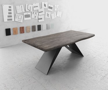 DELIFE Eettafel Edge 200x100 XL acacia platina V-frame vlakstaal zwart Live-Edge