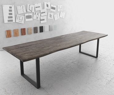 DELIFE Eettafel Edge 300x100 XL acacia platina skidframe zwart Live-Edge