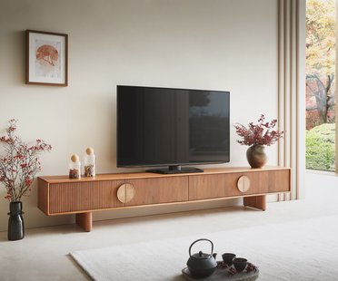 DELIFE Tv-meubel Surimu 240 cm acacia lichtbruin 4 deurs kurkgreep houten pootjes