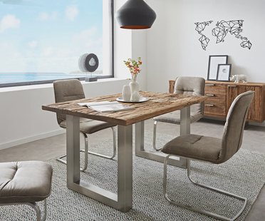 DELIFE Eettafel Reclaimed 140x90 cm vintage look roestvrij staal breed