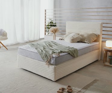 DELIFE Boxspringbed Dream-Well pluche koord beige 120x200 cm TFK matras Visco topper