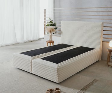 DELIFE Boxspringbed Dream-Well pluche koord beige 140x200 cm