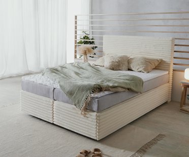 DELIFE Boxspringbed Dream-Well pluche corduroy beige 140x200 cm TFK matras Visco topper
