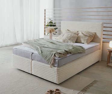 DELIFE Boxspringbed Dream-Well pluche corduroy beige 140x200 cm Bonell matras PU topper