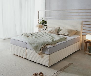 DELIFE Boxspringbed Dream-Well pluche corduroy beige 160x200 cm TFK matras Visco topper