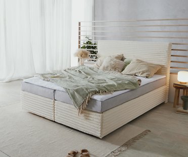 DELIFE Boxspringbed Dream-Well pluche corduroy beige 160x200 cm Bonell matras PU topper