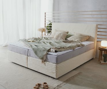 DELIFE Boxspringbed Dream-Well pluche corduroy beige 180x200 cm TFK matras Visco topper