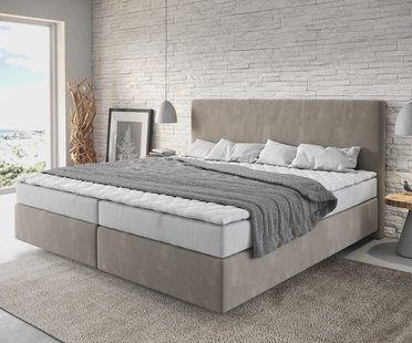 DELIFE Boxspringbed Dream-Well Microvezel Beige 200x200 cm met Bonell-matras en PU-topper