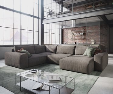 DELIFE Woonkamerlandschap Lanzo XL microvezel kaki bruin 360x260 cm variabele fauteuil