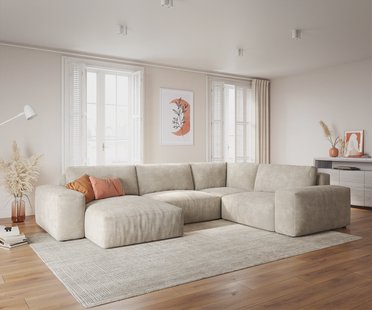 DELIFE Woonkamerlandschap Lanzo XL Corduroy Beige 360x260 cm Recamiere variabel