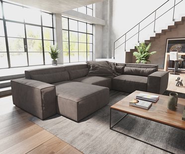 DELIFE Woonkamerlandschap Sirpio 300x210 cm microvezel Khaki bruin recamiere variabele