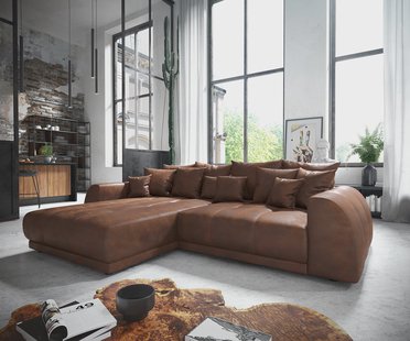 DELIFE Hoekbank Violetta 300 x 220 cm kunstleer bruin recamiere variabel