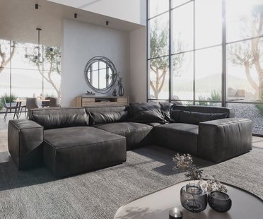 DELIFE Woonkamerlandschap Sirpio 300x210 cm kunstleer vintage antraciet recamiere variabele