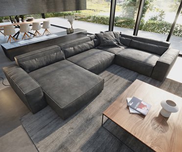 DELIFE Woonkamerlandschap Sirpio XL 360x260 cm kunstleer vintage antraciet recamiere variabele