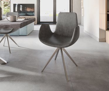 DELIFE Eetkamerstoel Ilia-Flex met armleuning microvelours antraciet vintage kruisframe hoekig roestvrij staal
