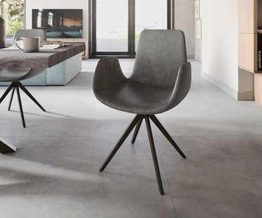 DELIFE Eetkamerstoel Ilia-Flex met armleuning microvelours antraciet vintage kruisframe hoekig zwart