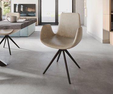 DELIFE Eetkamerstoel Ilia-Flex met armleuning microvelours beige vintage kruisframe hoekig zwart