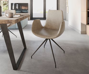 DELIFE Eetkamerstoel Ilia-Flex met armleuning microvelours beige vintage kruisframe conisch zwart