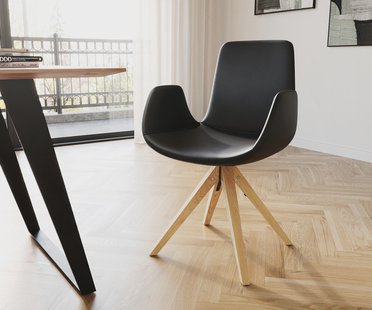 DELIFE Eetkamerstoel Ilia-Flex met armleuning echt leer zwart houten frame hoekig natuur