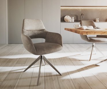 DELIFE Eetkamerstoel Yago-Flex met armleuning microvelours taupe vintage kruisframe breed roestvrij staal pocketveer kern