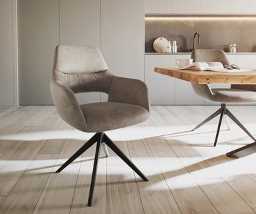 DELIFE Eetkamerstoel Yago-Flex met armleuning microvelours taupe vintage kruisframe breed zwart pocketveer kern